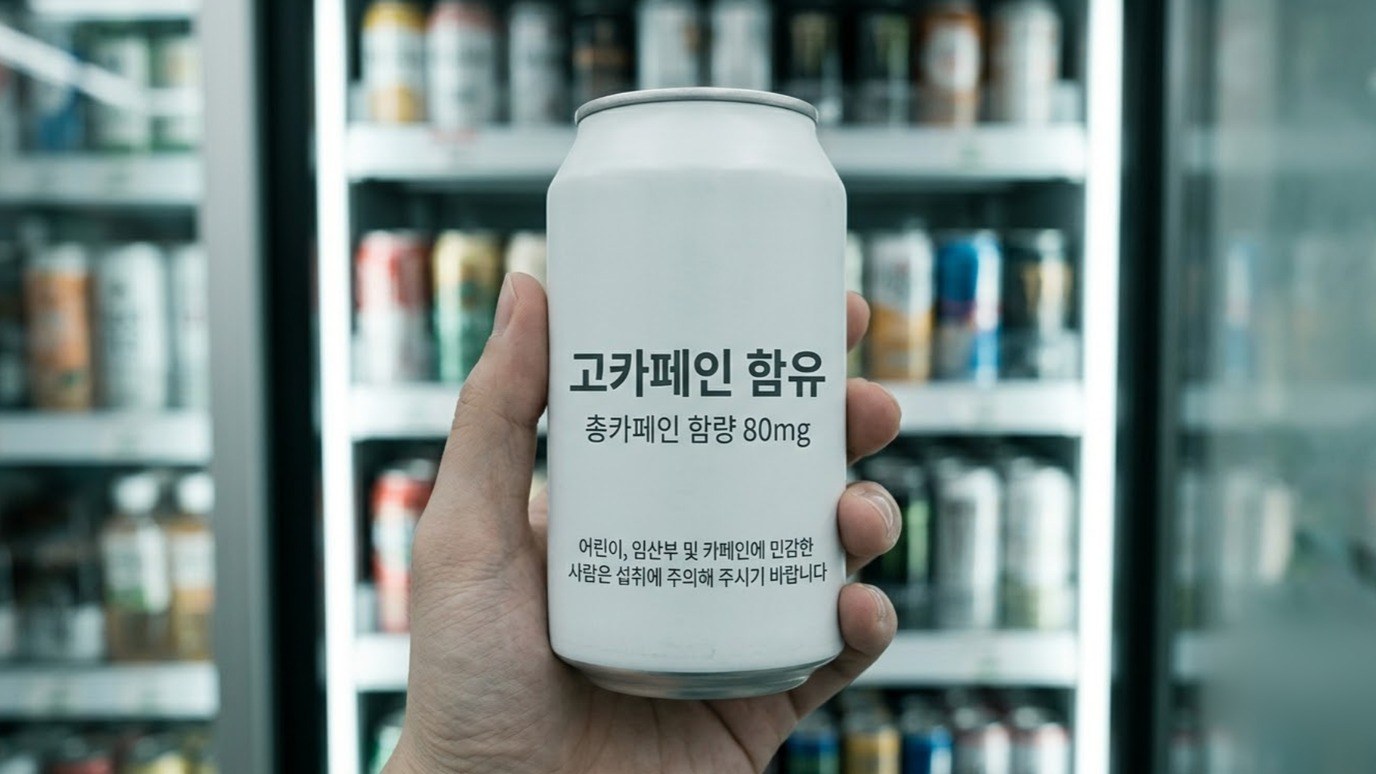 고카페인 함유 표시가 인쇄된 음료 캔