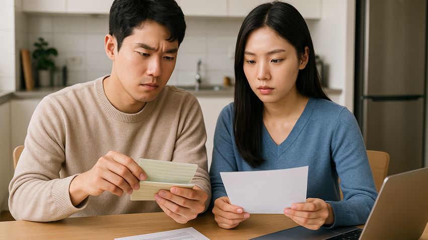 청년 부부가 청약저축 서류를 확인하는 모습