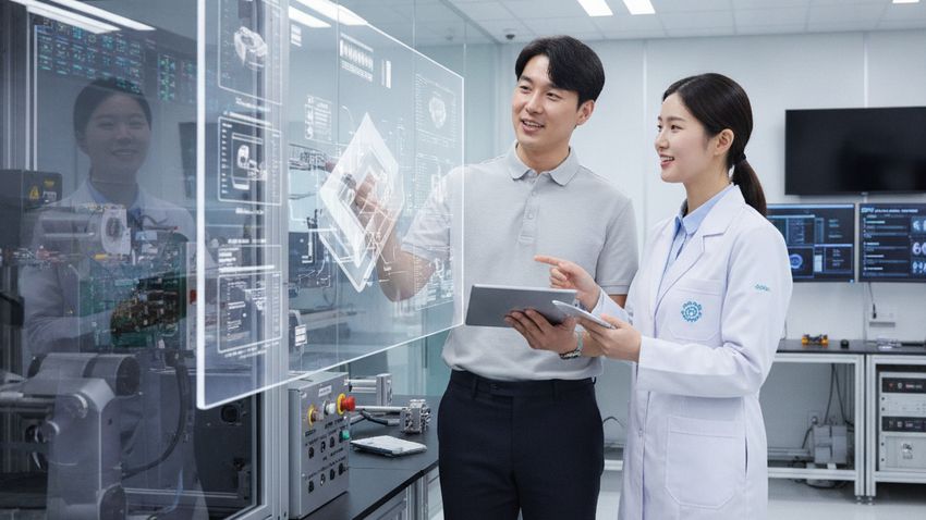 차세대 노광 기술 부품 연구를 논의하는 연구원들
