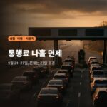 추석 연휴 고속도로 요금소를 통과하는 차량 행렬